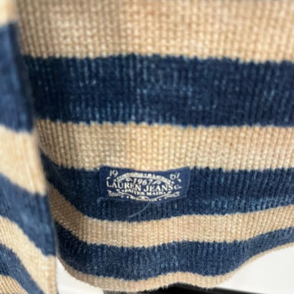 LRL Ralph Lauren Jeans Co. women's XL Nautical Striped Lace Up Top ~ Navy Beige - Picture 3 of 5